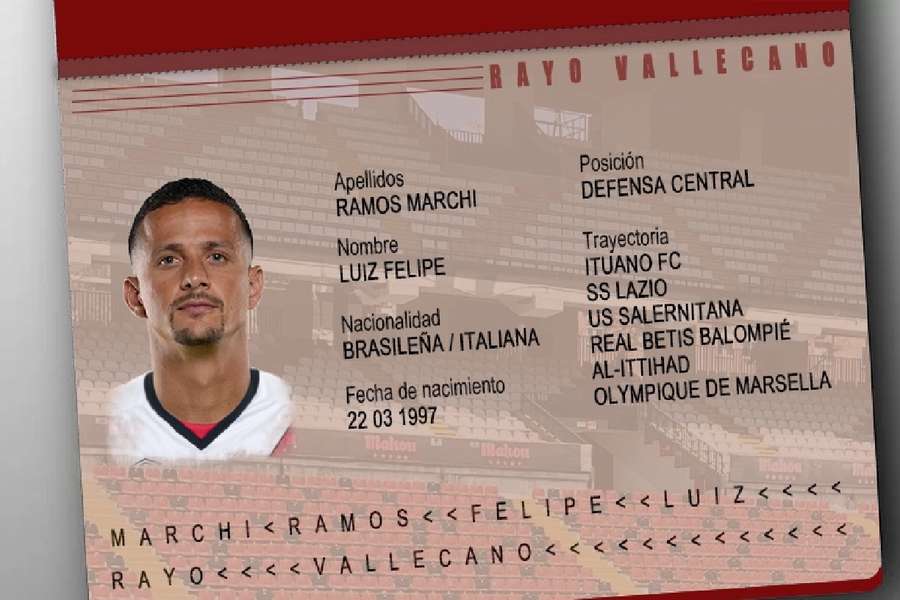 Luiz Felipe jugará en el Rayo Vallecano, que ha ilustrado su fichaje con este montaje