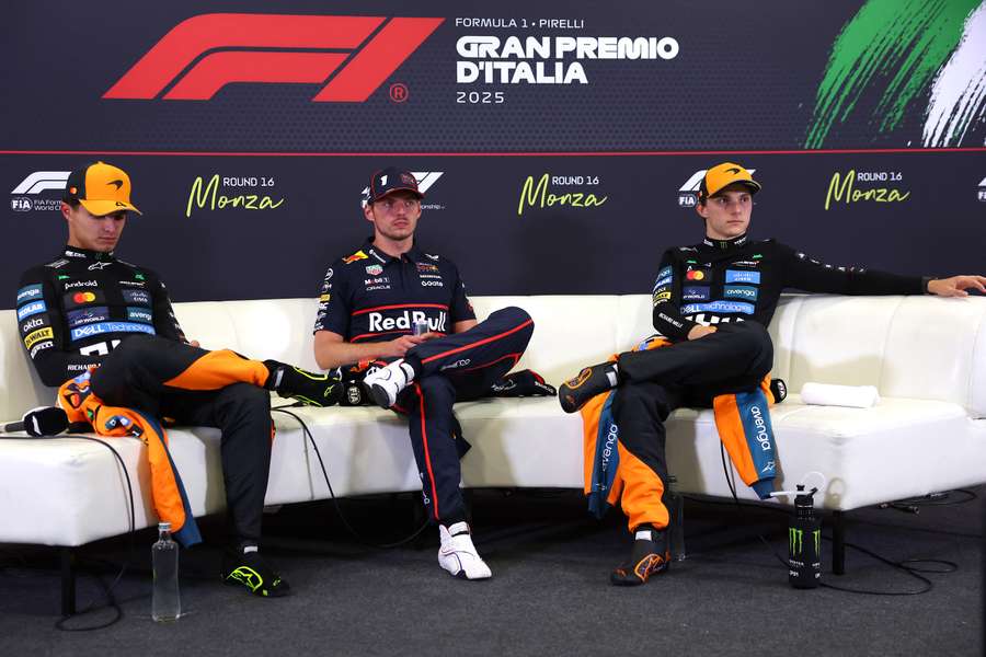 Die drei Hauptprotagonisten in Austin: Verstappen (m.), Norris (l.) und Piastri
