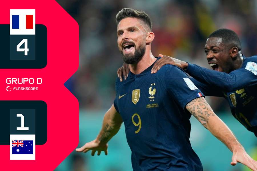 França sai atrás, mas goleia Austrália com dois gols de Giroud
