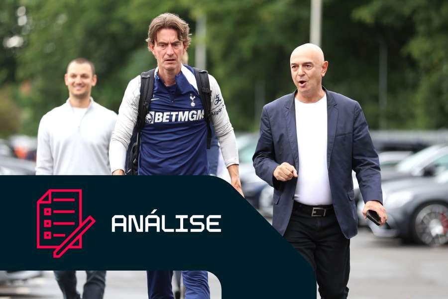 Thomas Frank, treinador do Tottenham, e Daniel Levy, presidente do conselho de administração