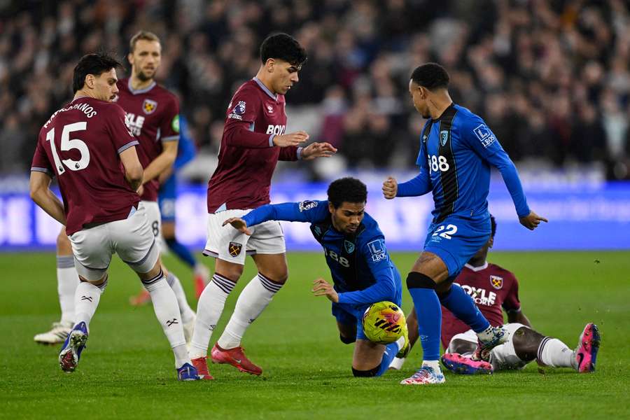West Ham and Bournemouth players vie for the ball