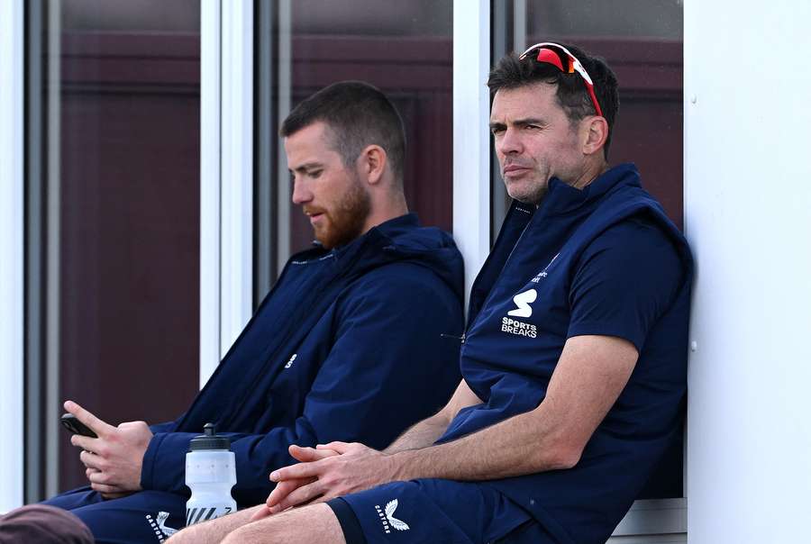 James Anderson of Lancashire looks on 