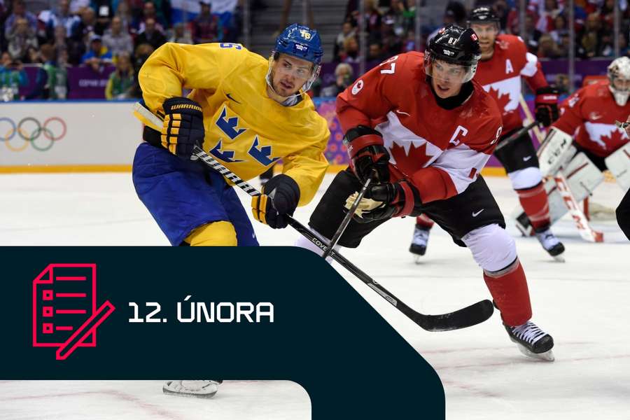 Sidney Crosby (vpravo) ve finále olympiády v Soči 2014 proti Švédsku. 