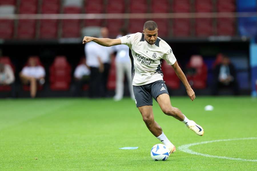 Mbappé tijdens de training van Real op dinsdagavond