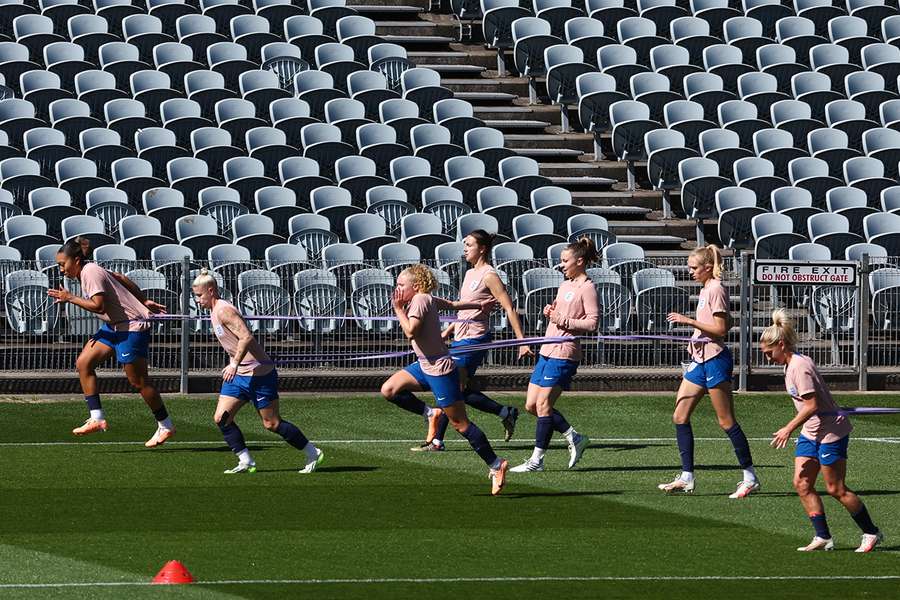England players warm up on the eve of the final