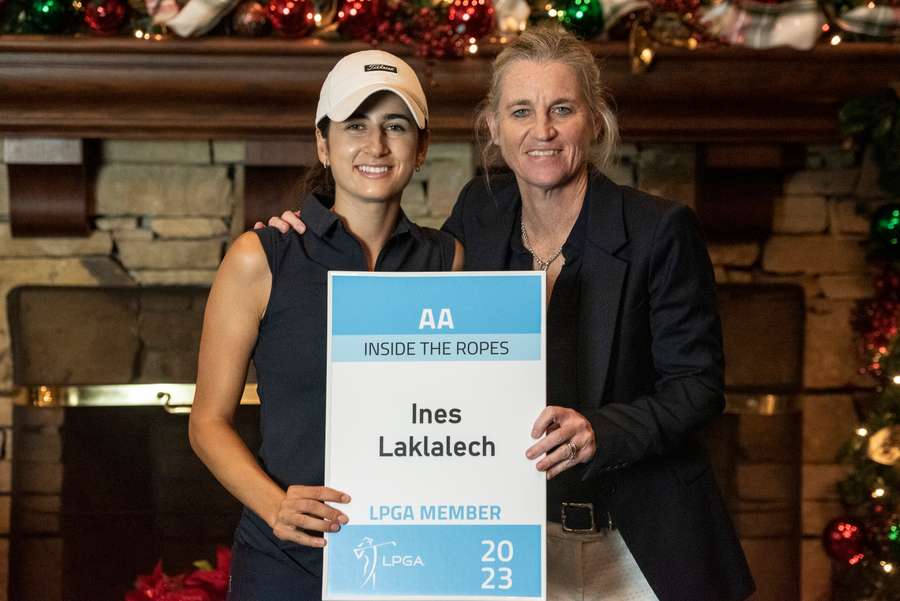 Laklalech (L) poses alongside LPGA Tour Commissioner Mollie Marcoux Samaan