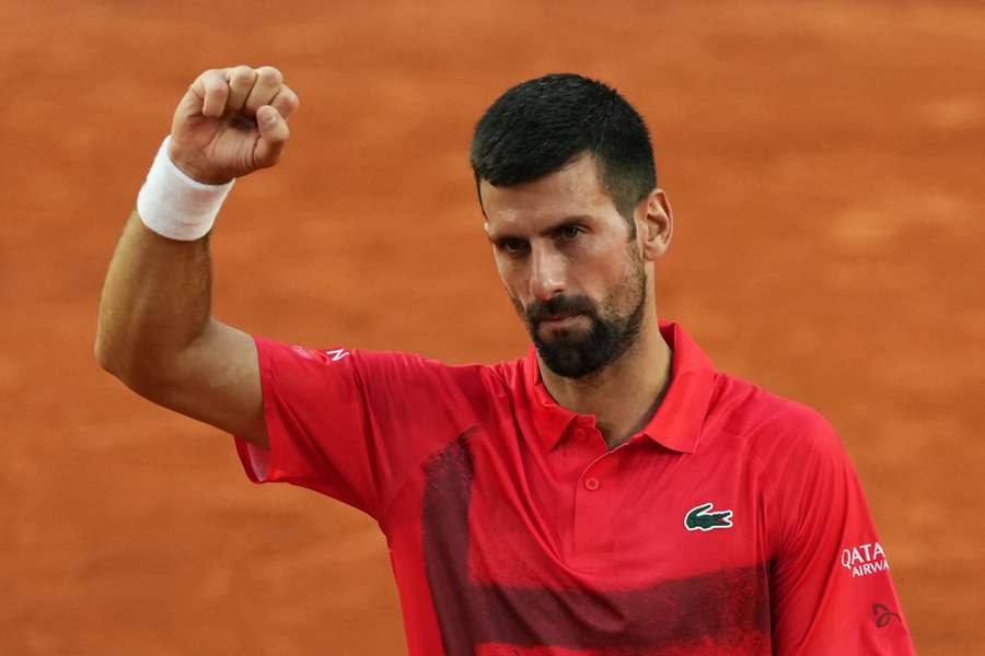Novak Djokovic celebrates after his victory over Corentin Moutet on Thursday