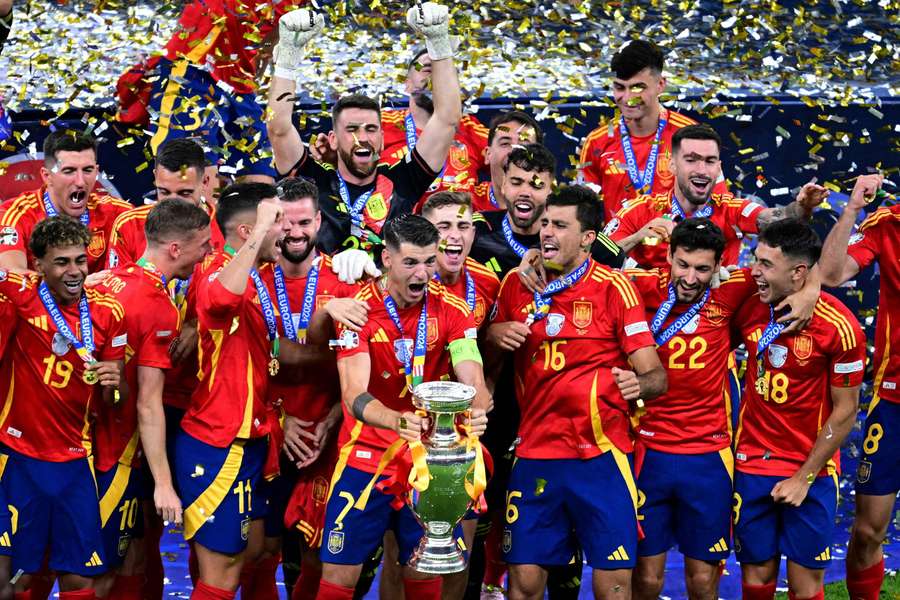 Spain celebrating their EURO 2024 success