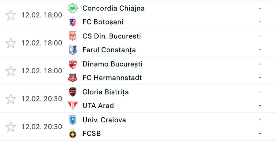 Programul meciurilor de joi, 12 februarie