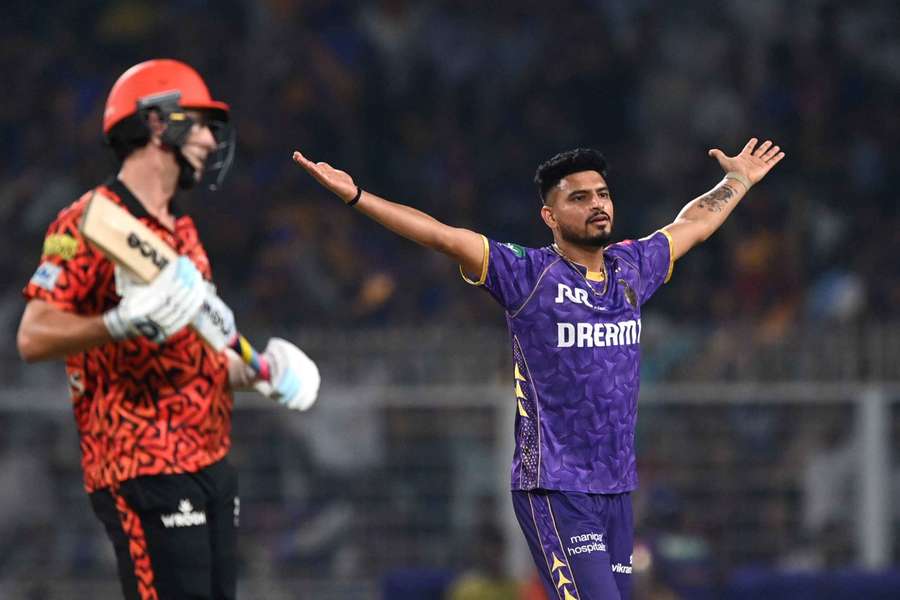 Vaibhav Arora celebrates taking the wicket of Sunrisers Hyderabad's Heinrich Klaasen
