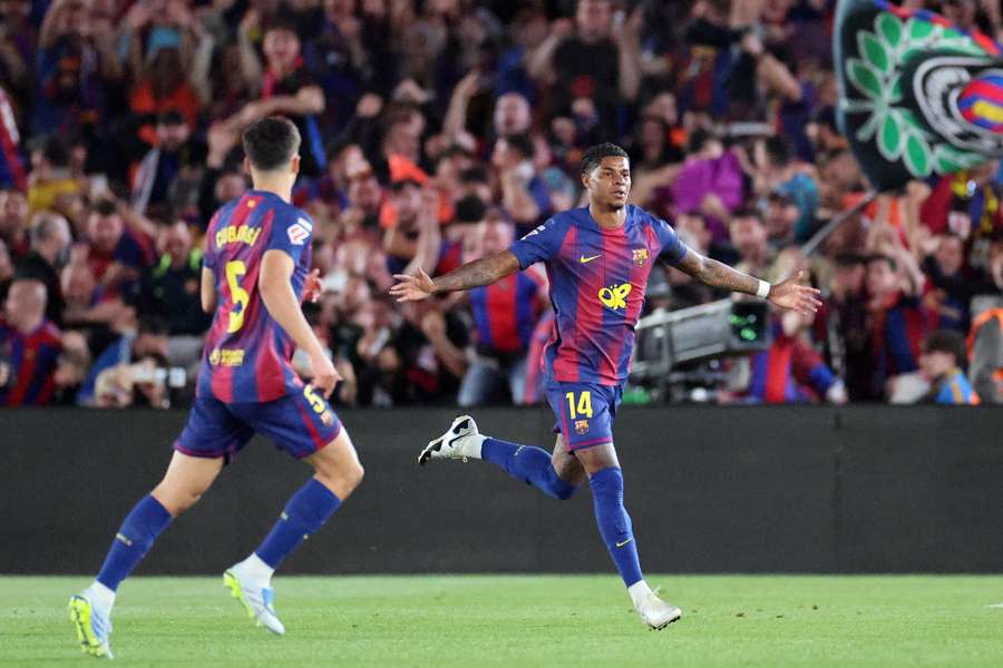 Barcelona's Marcus Rashford celebrates scoring their first goal Barcelona's Marcus Rashford celebrates scoring their first goal