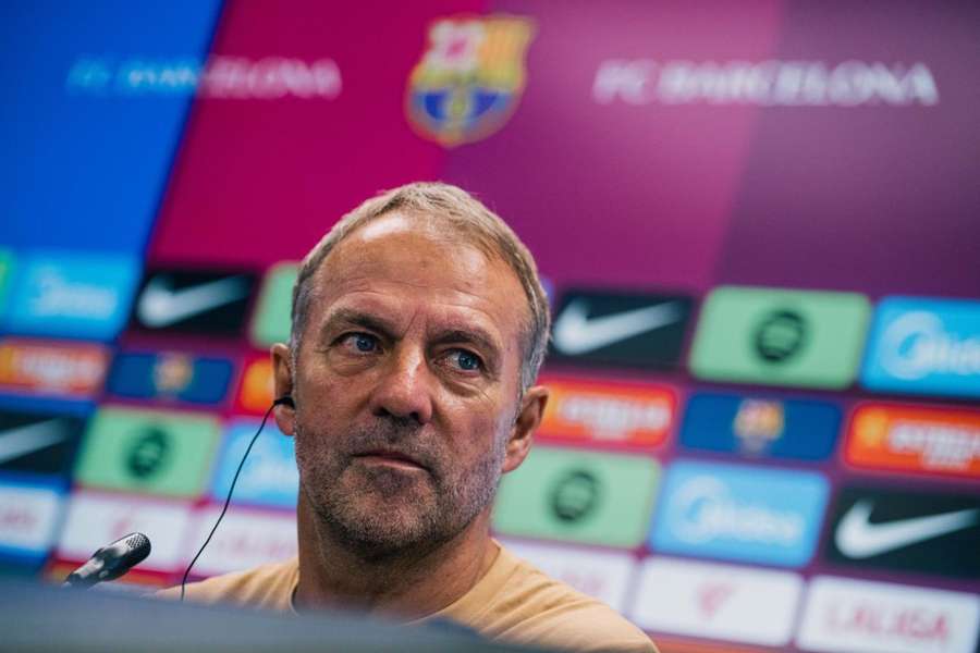 Flick, durante la rueda de prensa previa al duelo ante el Elche Flick, durante la rueda de prensa previa al duelo ante el Elche