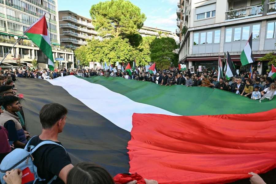 Imagen de la manifestación de este martes por la tarde en Udine