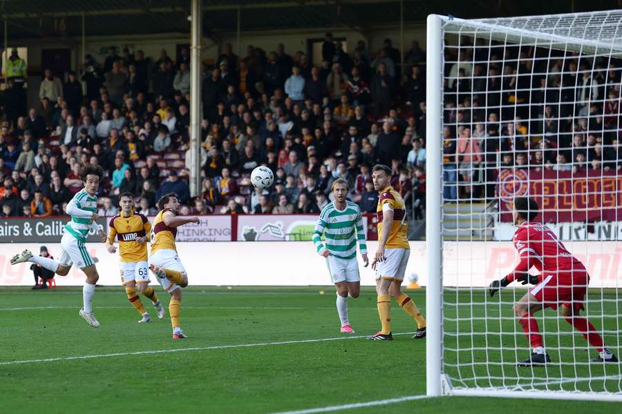 Mika Baur has an attempt at goal against Motherwell Mika Baur has an attempt at goal against Motherwell