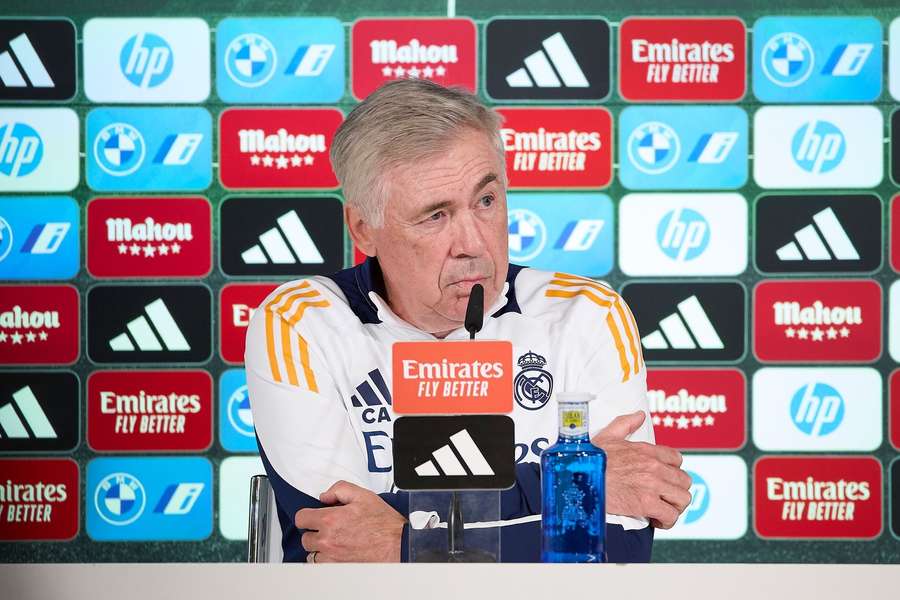 Carlo Ancelotti na última coletiva antes da partida contra o Dortmund no dia 22 