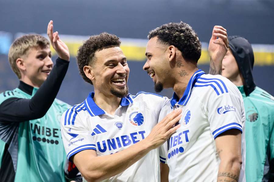 Jordan Larsson celebrating with Gabriel Pereira after winning the Europa Playoff match against Brondby Jordan Larsson celebrating with Gabriel Pereira after winning the Europa Playoff match against Brondby