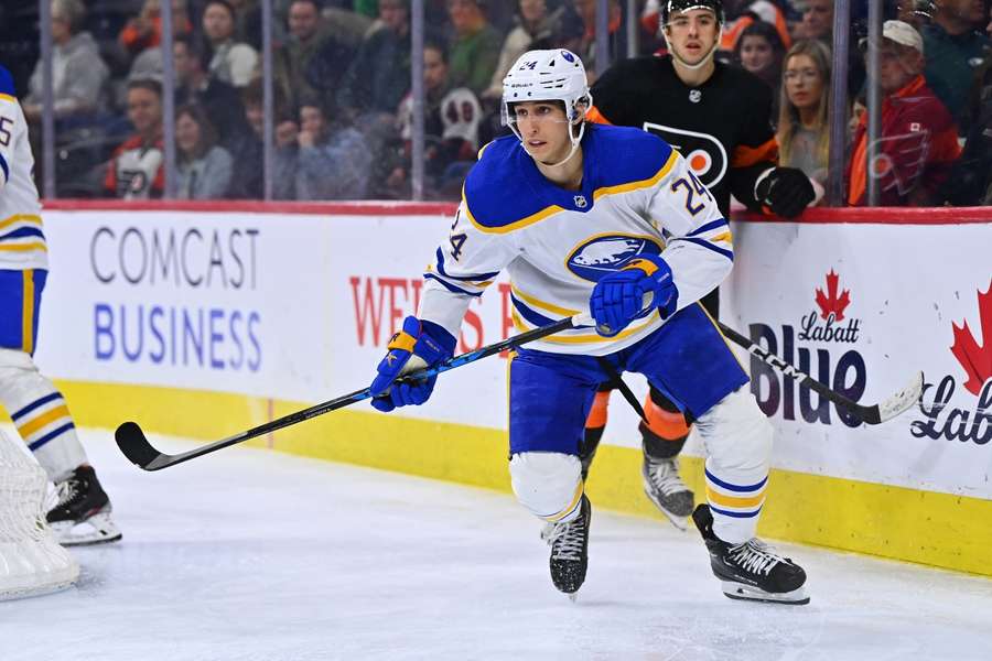 Buffalo Sabres center Dylan Cozens in action against the Philadelphia Flyers