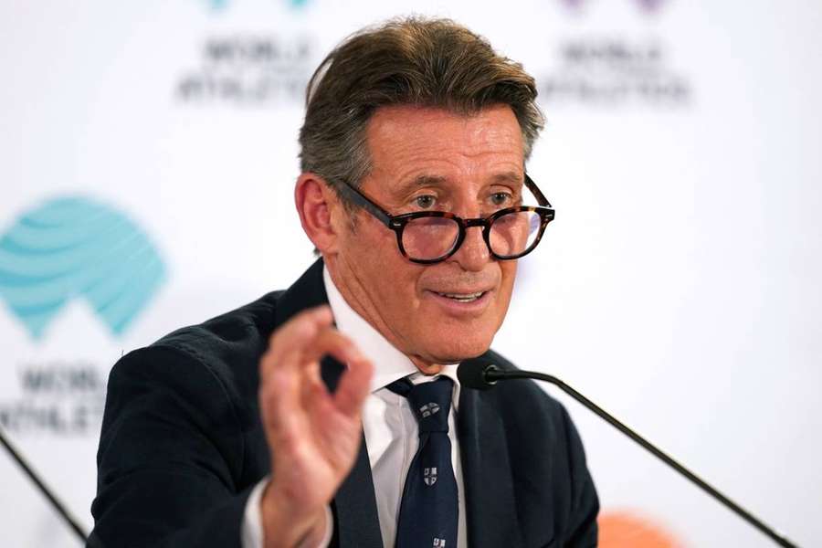 President of World Athletics Sebastian Coe attends a press conference ahead of the World Athletics Championships