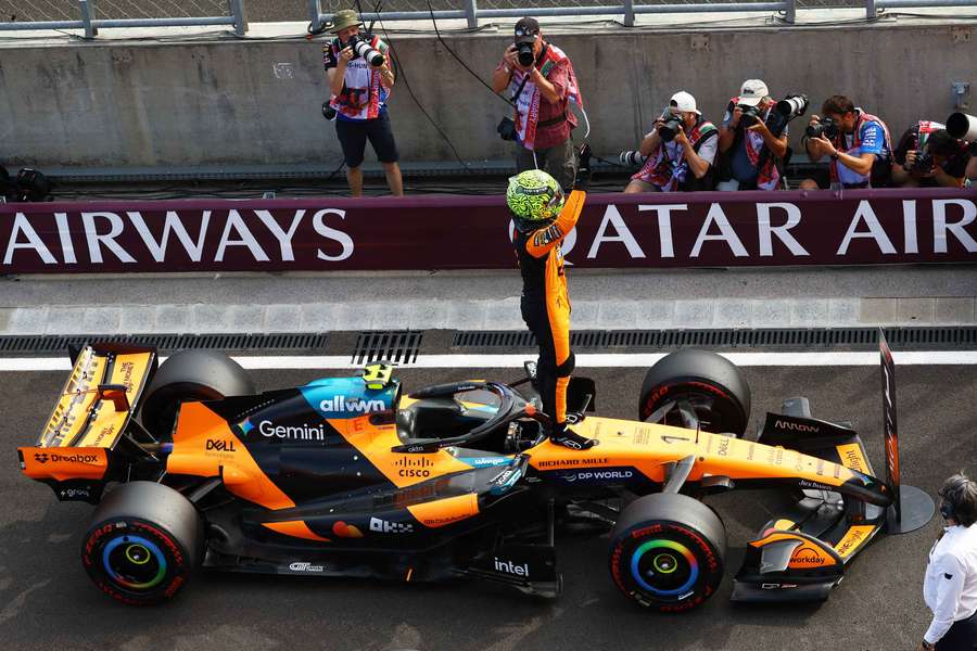 Norris celebrates taking pole position