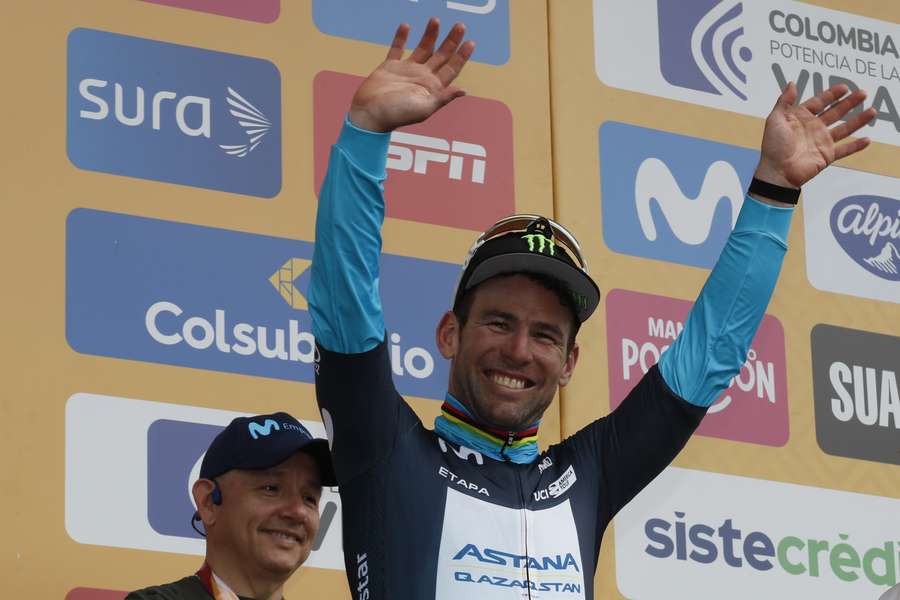 Cavendish op het podium in Colombia