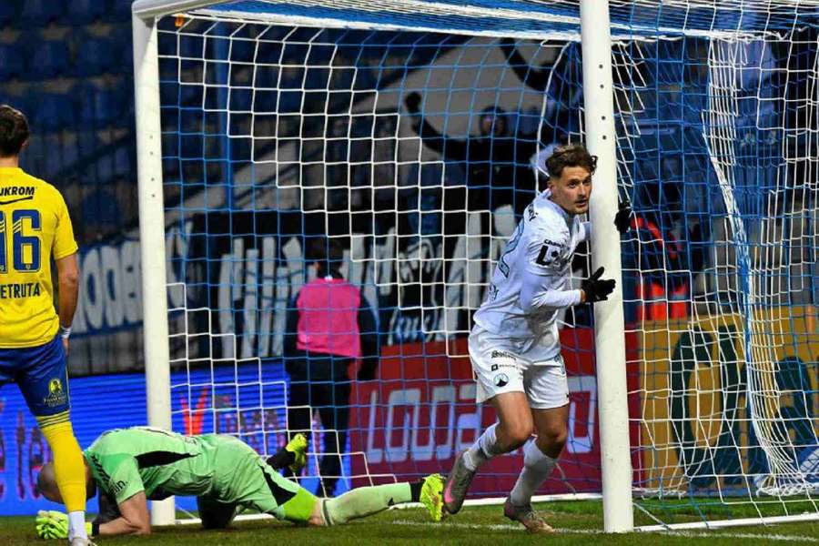 Záložník Slovanu Liberec Vojtěch Stránský slaví gól proti Zlínu