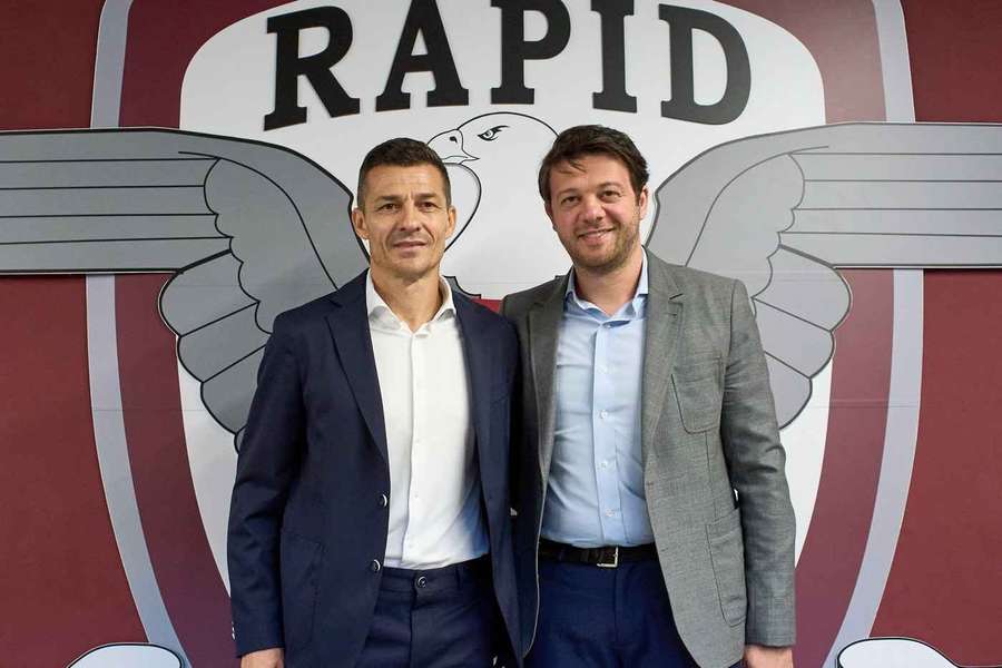 Constantin Gâlcă, antrenorul Rapidului, alături de Victor Angelescu, acționarul minoritar al giuleștenilor