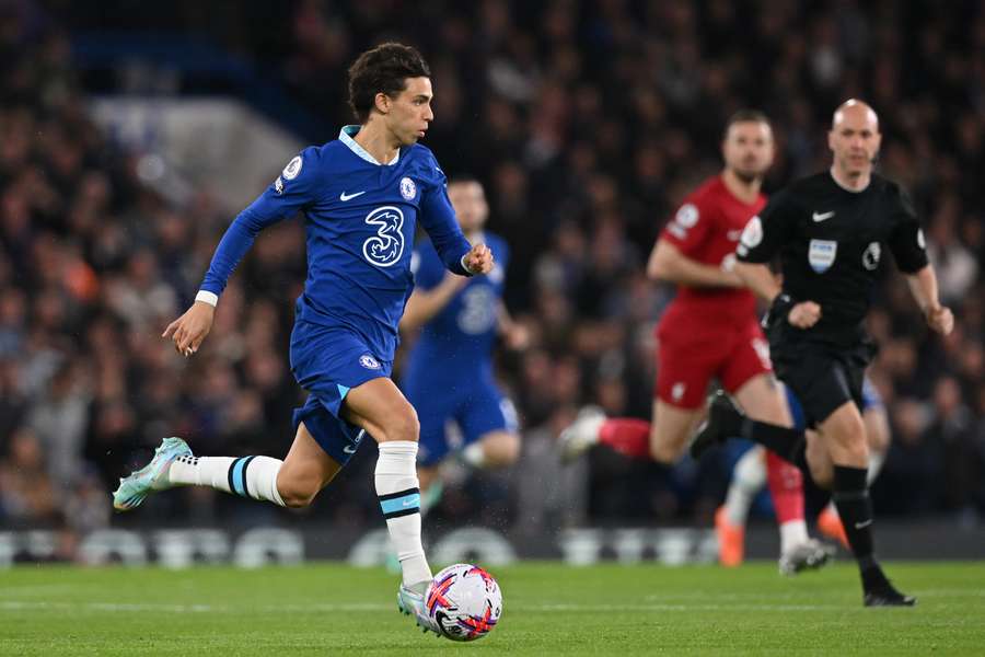 Chelsea's Portuguese striker Joao Felix runs with the ball