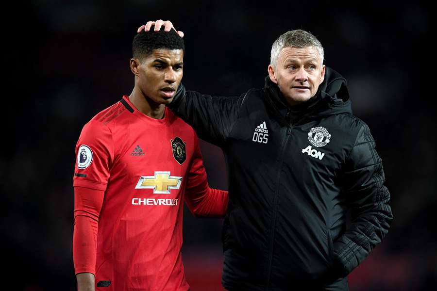 Rashford po boku Solskjaera. Rashford po boku Solskjaera.