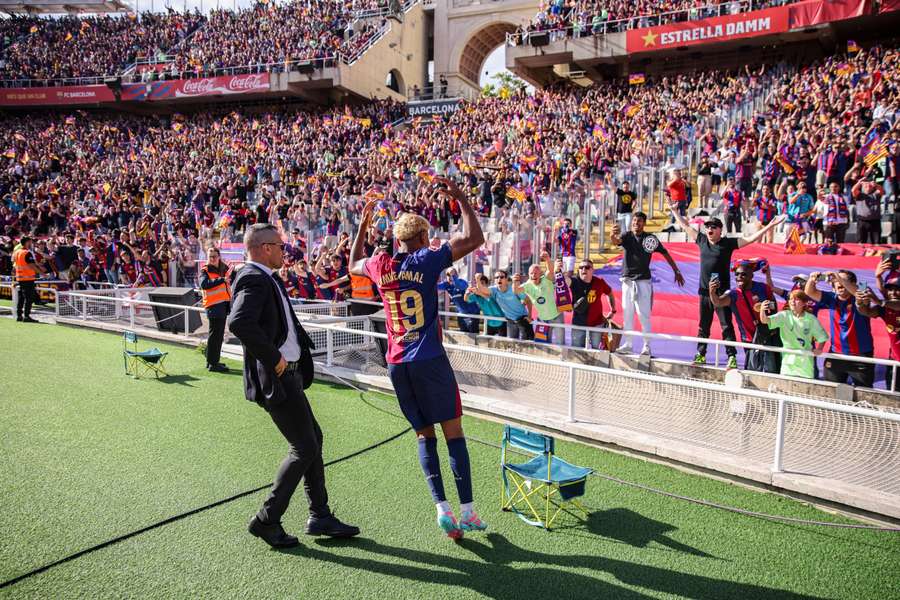 Yamal celebrating a huge goal in the El Clasico