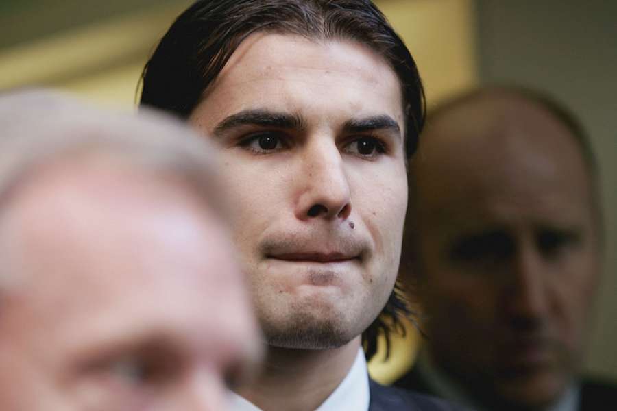 Former Chelsea footballer Adrian Mutu outside the Football Association Headquarters after being banned for drug use