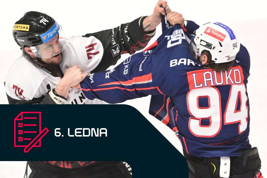 V minulém zápase Sparty s Pardubicemi se do sebe pustili Adam Raška (vlevo) a Jakub Lauko. V minulém zápase Sparty s Pardubicemi se do sebe pustili Adam Raška (vlevo) a Jakub Lauko.