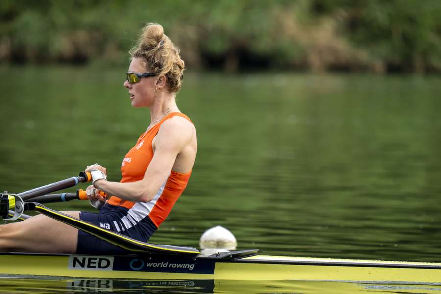 Karolien Florijn tijdens een training op de Amsterdamse Bosbaan