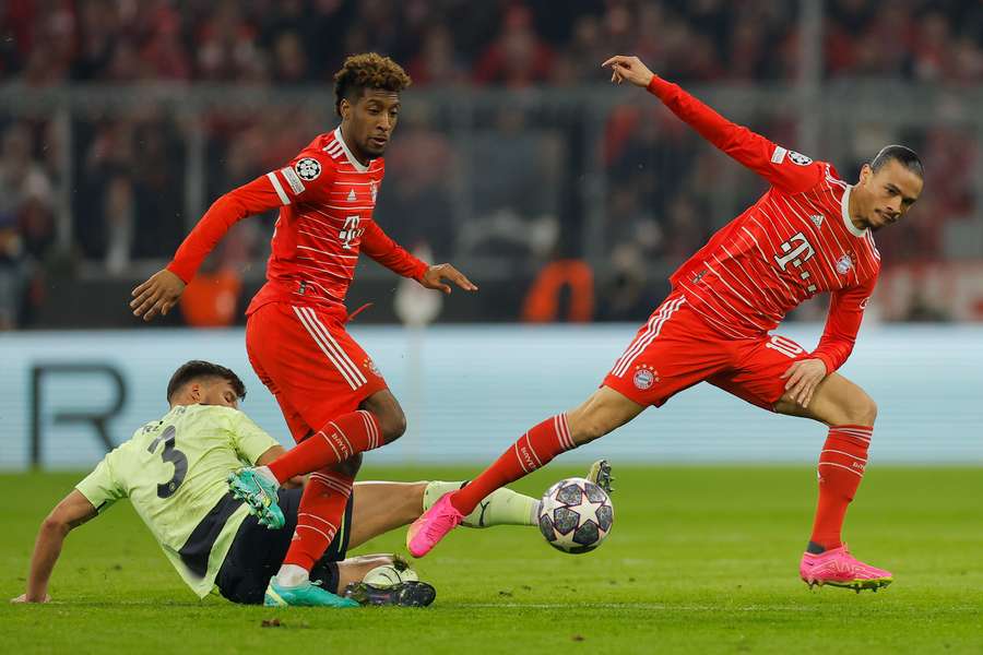 Ruben Dias, Kingsley Coman and Leroy Sane battle for the ball Ruben Dias, Kingsley Coman and Leroy Sane battle for the ball
