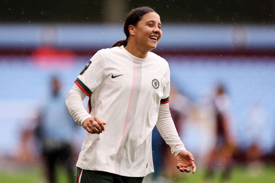 Sam Kerr celebrates her goal and victory over Aston Villa at the weekend.