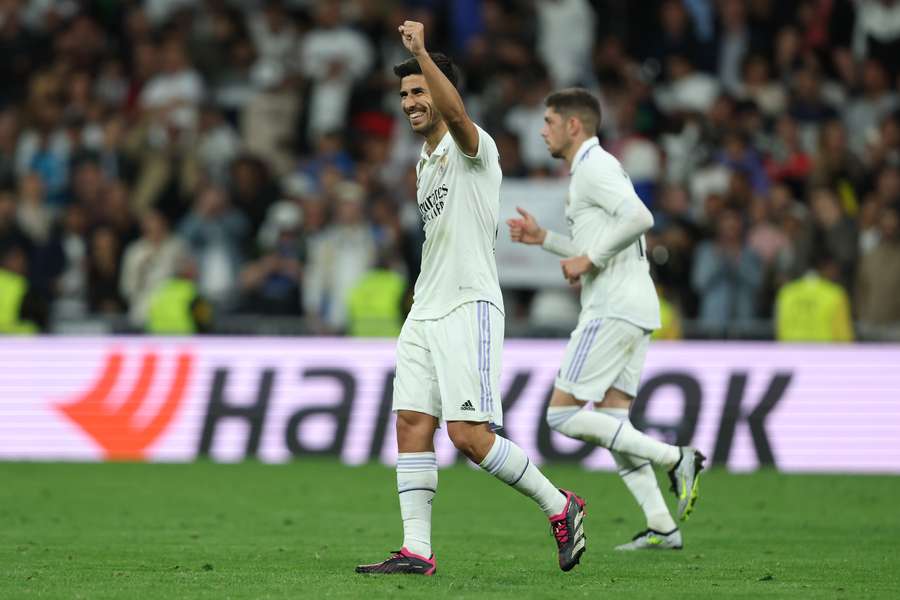 Asensio festeja un gol en el Bernabéu