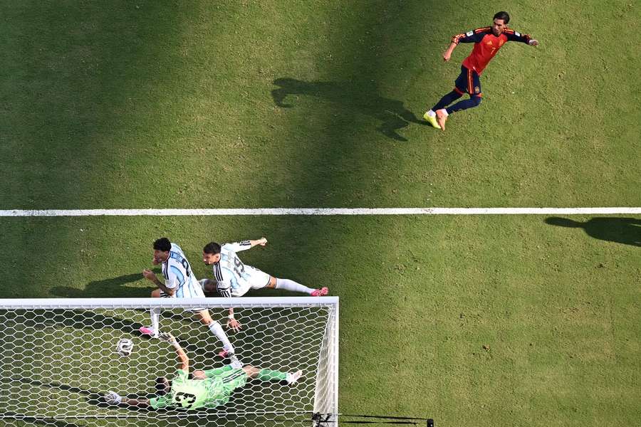 Ferran Torres scores the winning goal for Spain during the 2026 World Cup final against Argentina