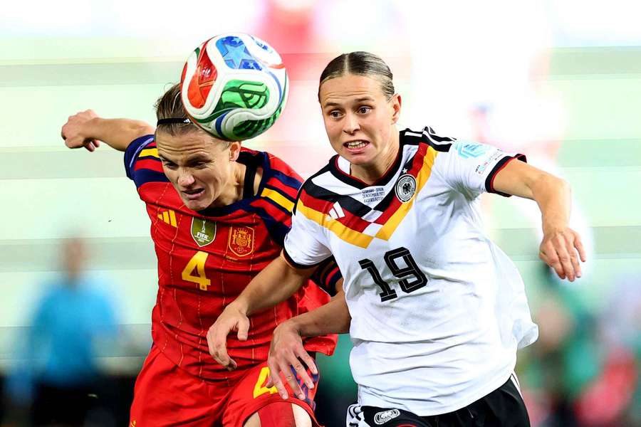 Spain's Irene Paredes in action with Germany's Klara Buhl 