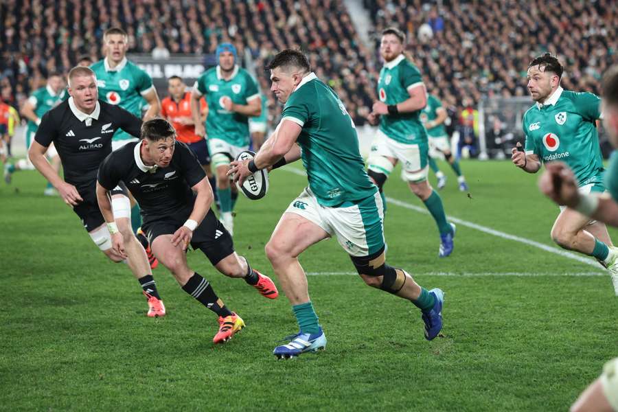 Dan Sheehan making a run with ball in hand against New Zealand. Dan Sheehan making a run with ball in hand against New Zealand.