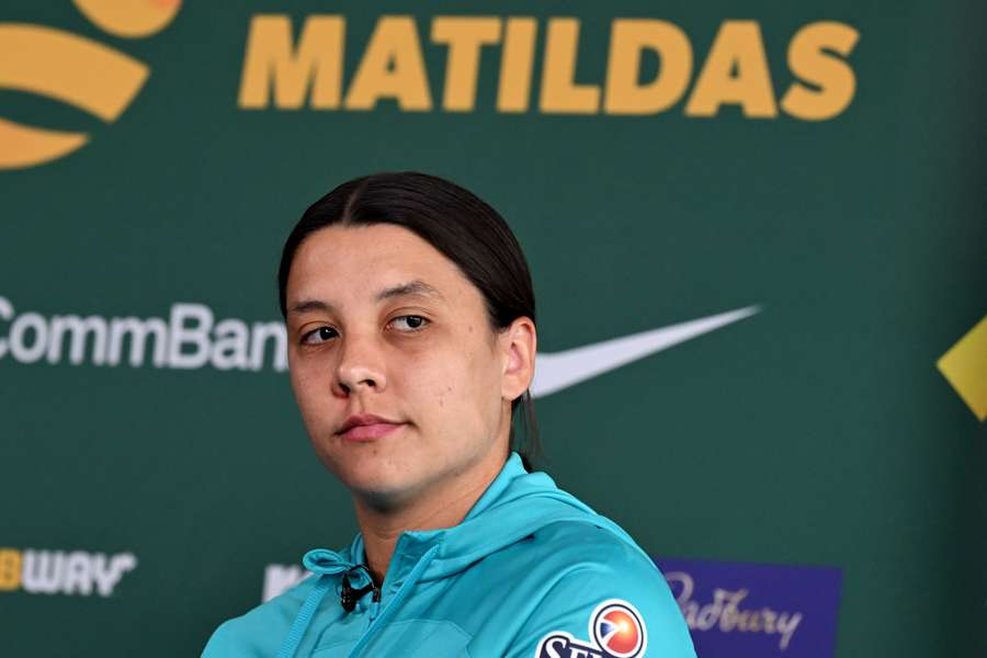 Australia captain Sam Kerr answers questions during a press conference