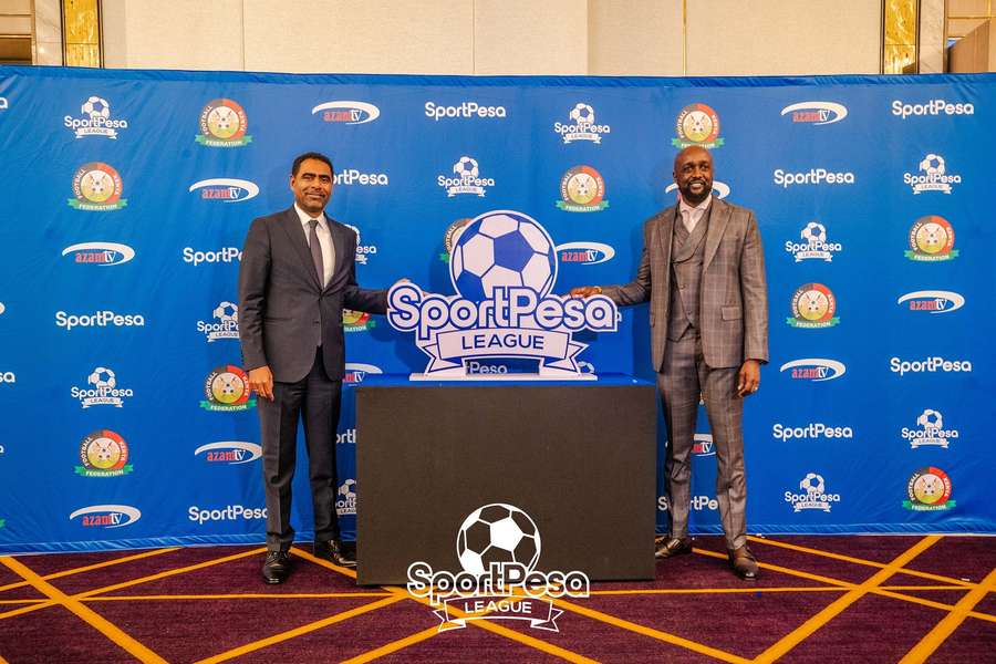 FKF President Hussein Mohammed with SportPesa CEO Ronald Karauri