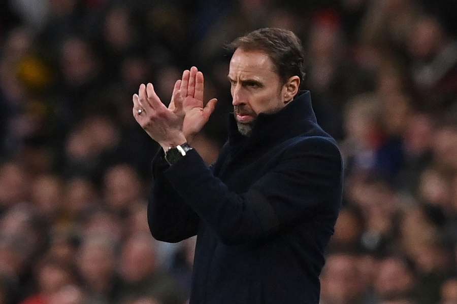 England manager Gareth Southgate gestures on the touchline during the international friendly against Brazil
