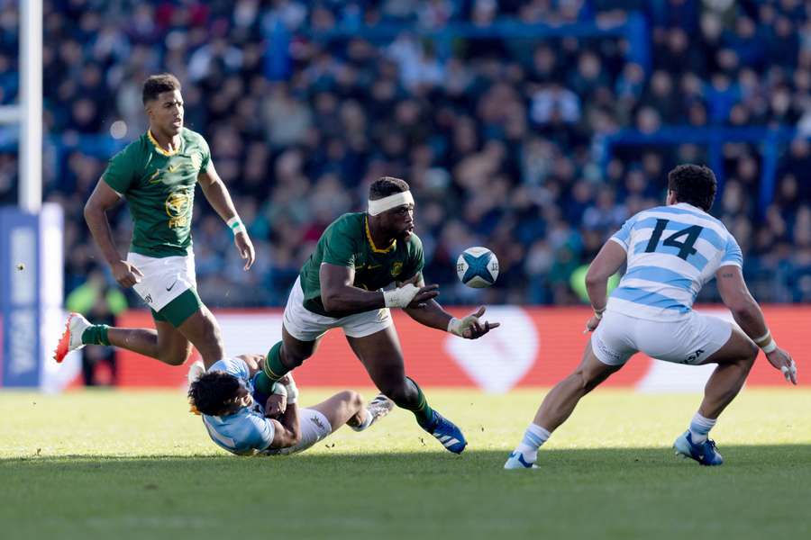 Siya Kolisi passing the ball in an game against Argentina earlier this month. Siya Kolisi passing the ball in an game against Argentina earlier this month.