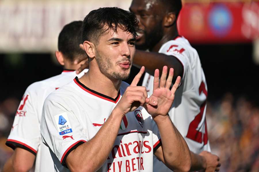 Brahim Díaz na een doelpunt voor AC Milan