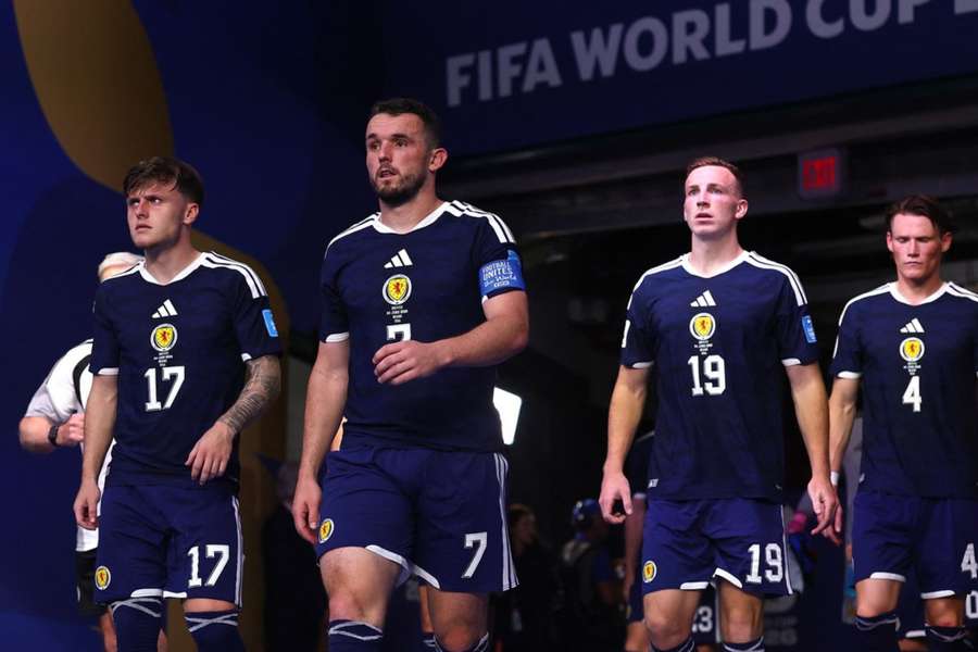 Scotland players before the second half against Brazil