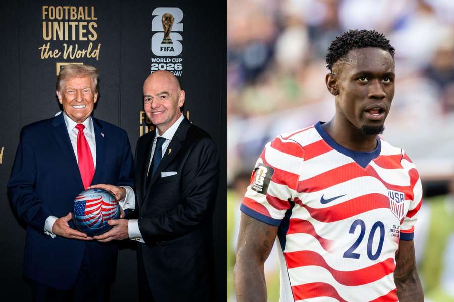 Donald Trump, președintele SUA, Gianni Infantino, președintele FIFA, și Folarin Balogun, atacantul naționalei din SUA Donald Trump, președintele SUA, Gianni Infantino, președintele FIFA, și Folarin Balogun, atacantul naționalei din SUA