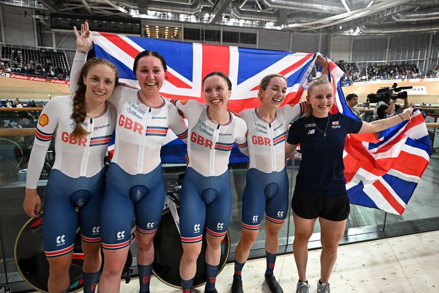 Britain's pursuit team celebrate their win