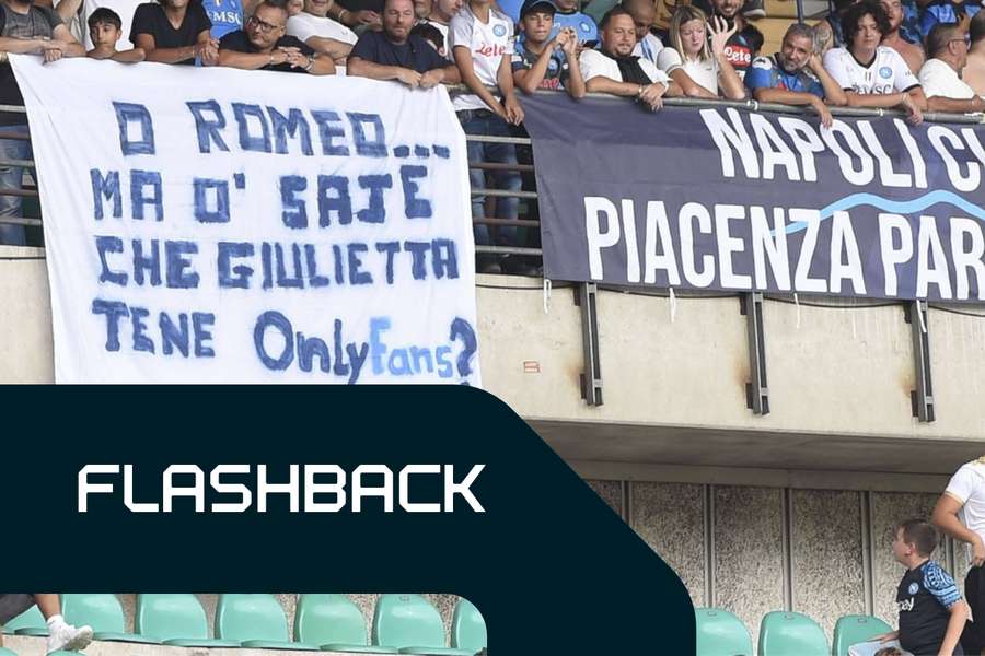 Uno striscione provocatorio esibito dai tifosi del Napoli a Verona