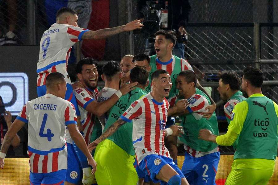 Omar Alderete celebrating Paraguay's lone goal against Chile