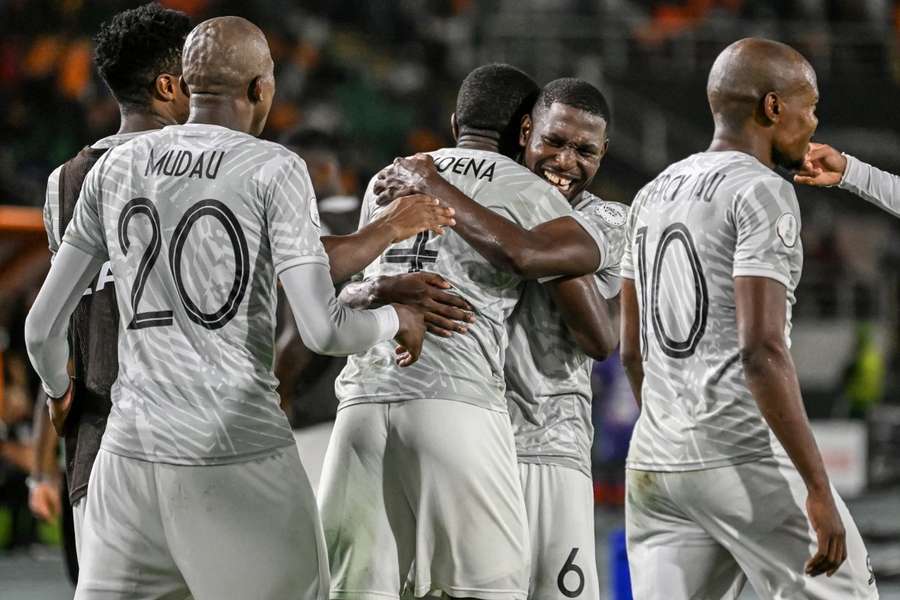 Os jogadores da África do Sul depois da vitória sobre Marrocos