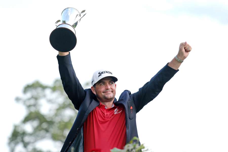 Keegan Bradley celebrates winning the Travelers Championship 2025